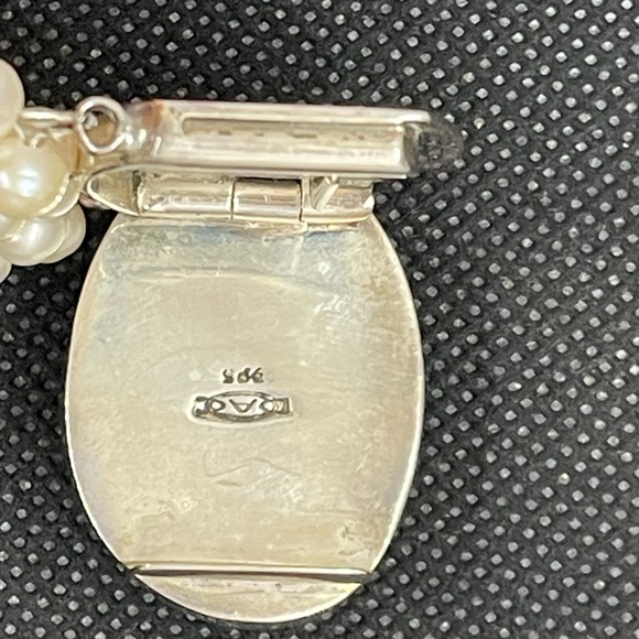 Woven freshwater pearl 925 sterling bracelet with huge druzy cabochon clasp. 7” - Picture 7 of 8